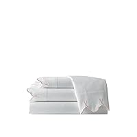 Traditional Scalloped Embroidered Sheet Set Full White/Pink, 4 Piece
