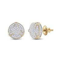 Dazzlingrock Collection Yellow-tone Sterling Silver Mens Round Diamond 3D Disk Circle Earrings 1/4 Cttw