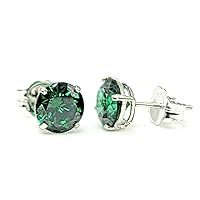 ANGEL SALES 1.00 Ct Round Cut Green Emerald Solitaire Stud Earrings For Girls & Women's 14K White Gold Plated