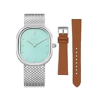 Louise Unisex Watch in Stainless Steel mesh Bracelet and Brown Leather Strap. 31mm