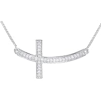 Round Brilliant Shape White Color VVS Clarity Moissanite Diamond Sideways Cross Pendant Necklace in 925 Sterling Silver
