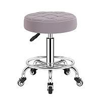 Counter Stools,Rolling Swivel Stool On 5 Wheels with Thicker Seat Padding, Massage Salon Spa Facial Stool, Adjustable Height PU Leather Bar Stool Shop Stool with Foo A (A)