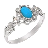 10k White Gold Natural Turquoise & Cubic Zirconia Womens Trilogy Ring - Sizes 4 to 12 Available