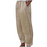 ZunFeo Linen Pants Women Summer 2023 Casual Loose Wide Leg Lounge Trousers Lightweight Breathable Flowy Beach Boho Pants