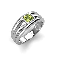 Asscher Cut Peridot 5/8 ctw High Polished Solitaire Men Wedding Band 10K Gold