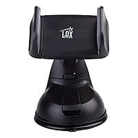 LAX Gadgets Premium Phone Car Mount - Strong Suction Cup Movable Jaws- Car Mount with Powerful Suction Cup for Windshield or Dashboard for All Smartphones - Black