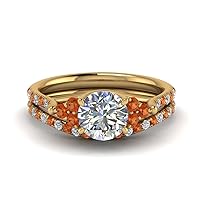 Choose Your Gemstone Round Cut Petite Cathedral Wedding Ring Set Yellow Gold Plated Round Shape Wedding Ring Sets Matching Jewelry Wedding Jewelry Easy to Wear Gifts US Size 4 to 12