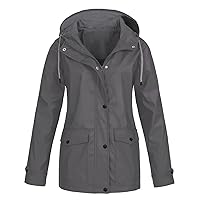 Winter Coats for Women Waterproof Raincoat Zipper Long Sleeve Plus Size Hooded Trench Coat Button Windbreaker Pocket