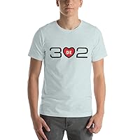 Delaware's Area Code 302 with Center Red Heart Design. Unisex t-Shirt, Light Colors