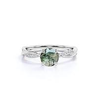 10K 14K 18K Gold Natural Diamond and Moss Agate Rings Solitaire Green Moss Gate Engagement Ring for Women Moss Agate Inspired Leaf Wedding Rings