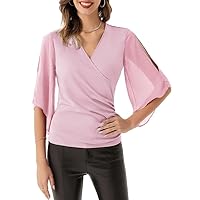 GRACE KARIN Women 3/4 Chiffon Sleeve Dressy Blouse Wrap Elastic Shirt Business Casual Party Flattering Tops 2023 Fashion