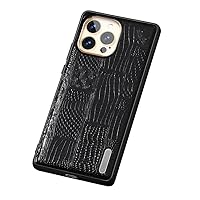 ONNAT-Genuine Leather Case for iPhone 15 Pro/15 Plus/15 Support Wireless Charging Camera Protection Magnetic CoverUltra Thin Business Case (Black,15 Plus)