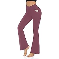 Women's Flare Yoga Pants with Pockets-V Crossover High Waisted Bootcut Yoga Leggings-Flare Workout Gym Leggings