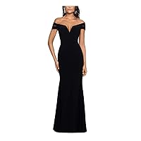 Xscape Womens Off-The-Shoulder Illusion Evening Dress Black 12