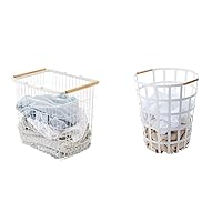 YAMAZAKI Wire Home Wooden Handles | Steel + Wood | Large | Laundry Basket, White & home Tosca Round Laundry Basket White,