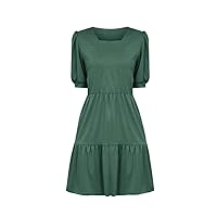 Solid Color Square Collar Short Sleeve Loose Stitching Knitted Dress Wrap Dresses for Women