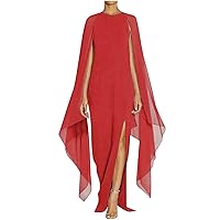 Women's Elegant High Split Flare Sleeve Formal Dress Plus Size Flowy Split Side Evening Gowns Queen Style Maxi Dress