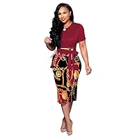 Women's Bodycon Work Pencil Dresses Formal Church Dress Casual Midi Floral Print Party Dress with Belt