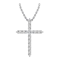 14k White Gold archetypical cross pendant set with 16 glistening round white diamonds (1/2ct t.w, H-I Color, I1 Clarity), suspended on a 18