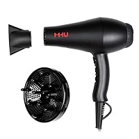 MHU Professional Salon Grade 1875w Low Noise Ionic Ceramic Ac Infrared Heat Hair Dryer Plus One Concentrator and One Diffuser Black Color