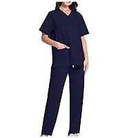 Womens Work Scrub Match Tops Sets Top Pants Sets for Women Loose Fit Long 2 Piece Summer Fall Tops Sets 2024