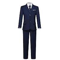 Boys Suits 5 Pieces Slim Fit Blazer Pants Black Blue Outfit Suit for Wedding Set with Tie