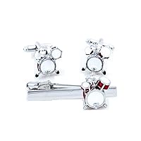Drums Drum Set Pair Cufflinks and Tie Bar in a Presentation Gift Box with Polishing Cloth