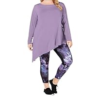 Designer Womens Activewear Plus Size Asymmetrical Long Sleeves Top Size 1X Color Purple