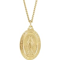 24k Gold Plated 28.8x17.8mm Polished Oval Miraculous Medal Pendant Necklace With 24 Inch Chain Jewelry Gifts for Women