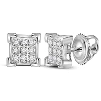 The Diamond Deal 10kt White Gold Womens Round Diamond Square Cluster Earrings 1/20 Cttw