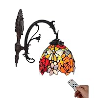Rechargeable Wall Sconce Tiffany Style Battery Operated Led Wall Light with Remote,Vintage Rustic No Wire Wall Lamp Dimmable Wall Light Fixture for Hallway Farmhouse Bedroom