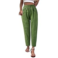 SNKSDGM Women Cotton Linen Pants Dressy Loose Fit High Waisted Pull On Wide Leg Soft Palazzo Pant Trouser with Pocket