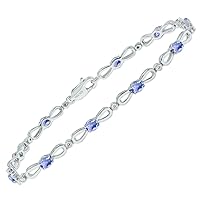Genuine Gemstone and Natural Diamond Ribbon Loop Birthstone Bracelet in .925 Sterling Silver (Available in Citrine, Aquamarine, Tanzanite, Sapphire and More)