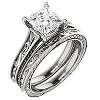 1 CT Princess Colorless Moissanite Engagement Ring for Women/Her, Wedding Bridal Ring Set, Eternity Sterling Silver Solid Gold Diamond Solitaire 4-Prong Set for Her