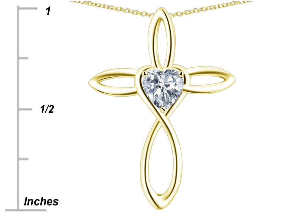 Star K 10k Yellow Gold Infinity Love Cross with Heart Stone Pendant Necklace