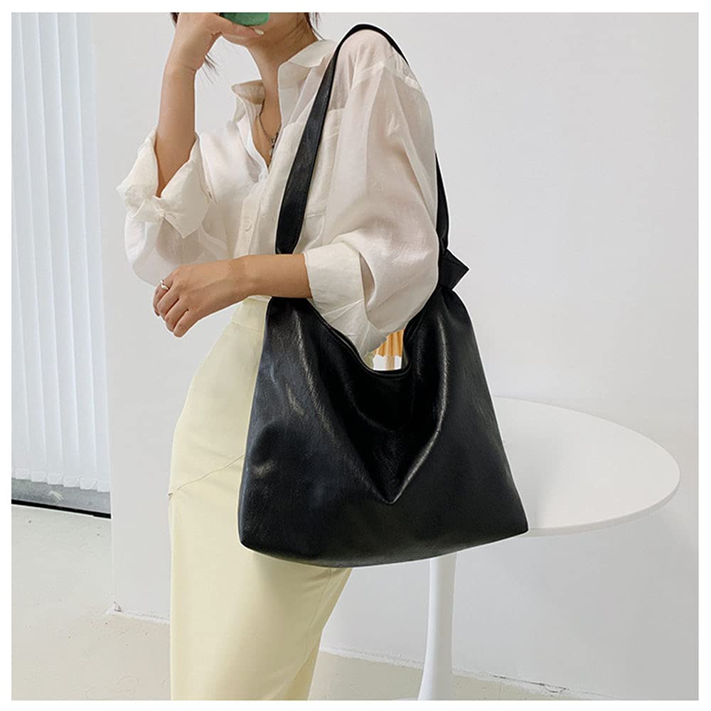 tiantianxiangshang Casual Texture Bag Ladies Large-Capacity Fashion Simple and Popular one-Shoulder Bucket Bag-Black
