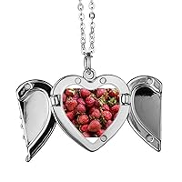 Fresh Strawberry Red Fruits Picture Angel Wings Necklace Pendant Fashion Gift