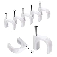 Cable Clips, 100 Pcs, 10mm, Wire Wall Clips with Steel Nails, Cable Management Organizer Clips, Cable Tacks Coax Holder Clips, RG6 RG59 CAT6 RJ45 Cable Cord Clips, White