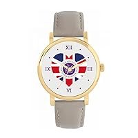 Queen's Platinum Jubilee Union Jack Heart Watch 2022 for Women, Analogue Display, Japanese Quartz Movement Watch with Beige Leather Strap, Custom Made