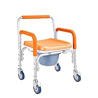 Stools,Bedside Commodes Chair with Wheels,Bathroom Wheelchairs Stool,Toilet Bucket, Anti-Slip Beside Commode Stool Shower Chair for Elderly Disabled/Orange