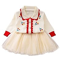 IMEKIS Toddler Kids Girls Knitted Sweater Tops Mini Tutu Skirt Outfit Floral Long Sleeve Autumn Winter Christmas Clothes