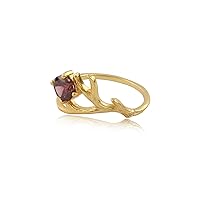 Handmade Statement Ring For Women | Prong Sett Garnet Gemstone Ring | Round Shape Brass Gold Plated Wholesale Jewelry | 1413)5F