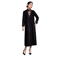 Women Woolen Coat Fall and Winter Fashion Long Trench Coat with Embroidery Cheongsam 2541