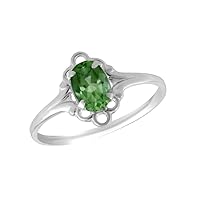 Sterling Silver Oval Shape Simulated Birthstone Ring For Girls (Size 4)