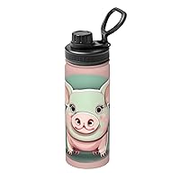 Cute long ear Pig Sports Insulated Water Bottle â€“ Durable 18 oz Stainless Steel Bottle for Outdoor Sports â€“ Leak Proof Design