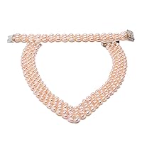JYX Pearl Triple Strand Necklace Set Pink Oval Freshwater Curtured Pearl Necklace Bracelet Set 17