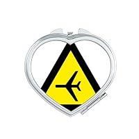 Warning Symbol Yellow Black Plane Triangle Mirror Travel Magnification Portable Handheld Pocket Makeup