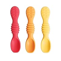 Baby Utensil Set, Silicone Trainer Spoons for Dipping, Soft Tip, Self-Feeding, Chew, Baby Led Weaning, First Year Training Supplies, Essentials in Learning Eating, 4 Mos, 3-pk Red and Yellow