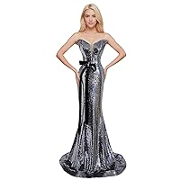 Sparkling Silver Sequin Mermaid Detachable Pearl Sleeve Bridesmaid Party Special Occasion Ball Dress