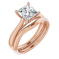 925 Silver 10K/14K/18K Solid Rose Gold Handmade Engagement Rings 3.0 CT Princess Cut Moissanite Diamond Solitaire Wedding/Bridal Rings Set for Women/Her Propose Rings